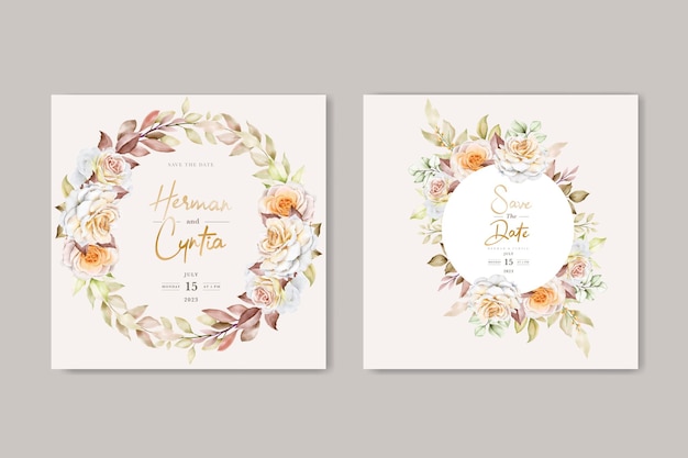 romantic hand drawn floral wedding invitation card set