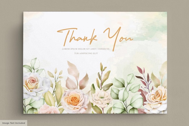 romantic hand drawn floral wedding thank you card