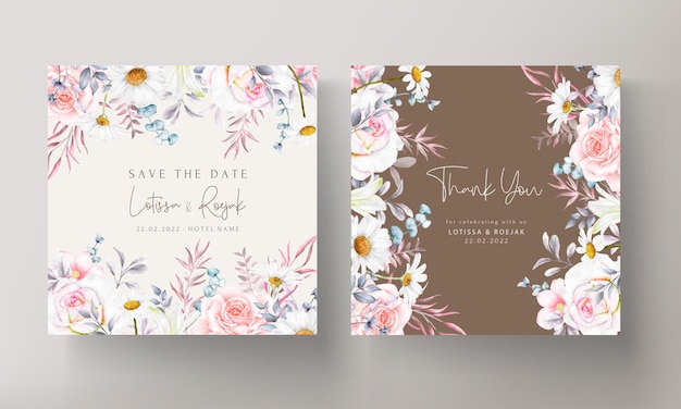 Free vector romantic hand drawn watercolor floral invitation card template