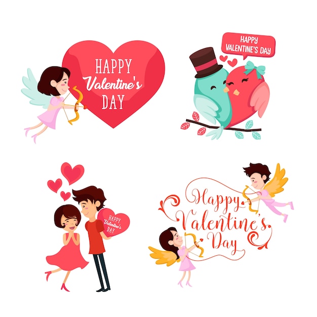 Romantic Happy Valentine Card Element Illustration Set