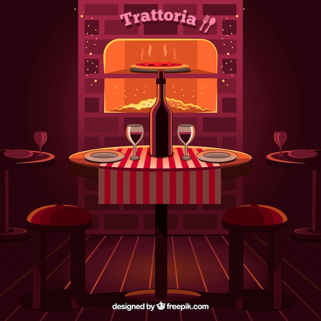 Free Vector romantic italian restaurant with flat design