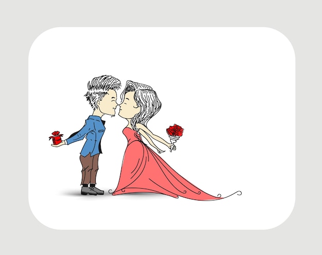 Free Vector romantic lovers for valentine's day, cartoon hand drawn sketch vector background.