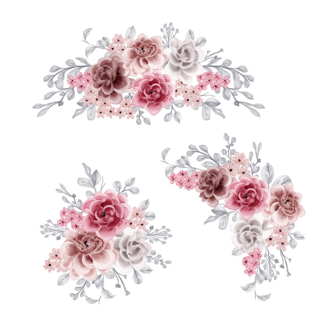 Free Vector romantic maroon and brown rose flower wreath isolated clipart