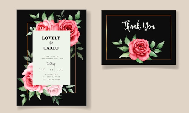 Free Vector romantic maroon flower wedding invitation card template