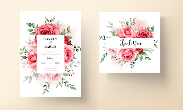 romantic maroon flower wedding invitation card template