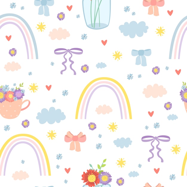 Free vector romantic rainbow seamless pattern