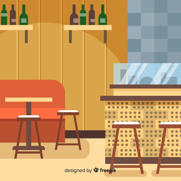 Free Vector romantic restaurant interior with flat design