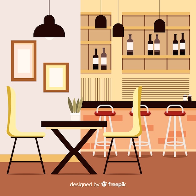 Free Vector romantic restaurant interior with flat design