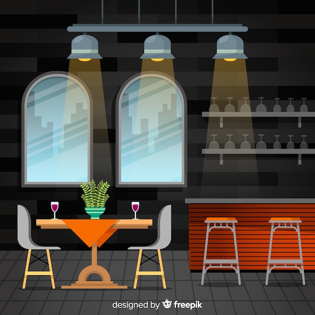 Free Vector romantic restaurant interior with flat design