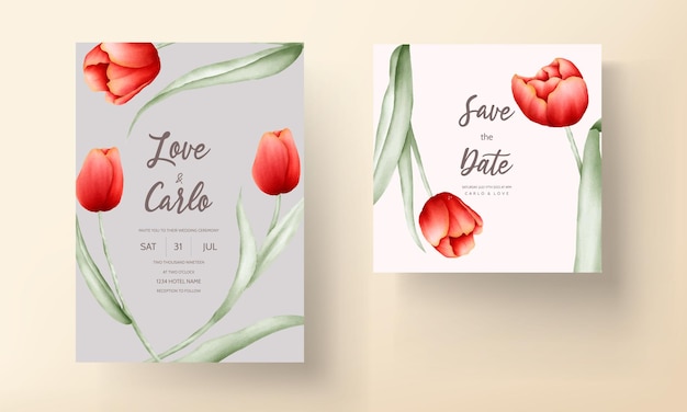 Romantic tulip flower wedding invitation card