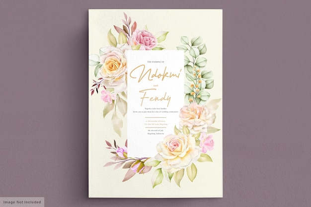 romantic watercolor white roses wedding invitation card