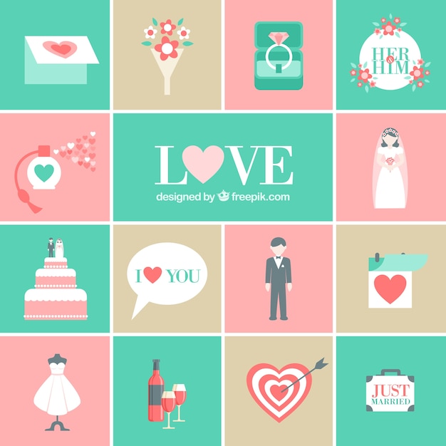 Romantic wedding icons