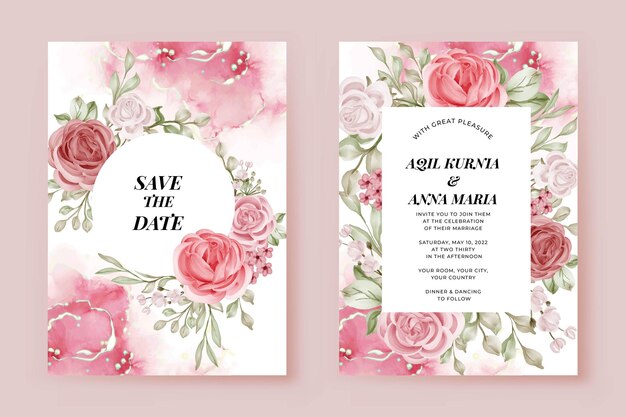 Romantic Wedding Invitation Set Rose Flower Template