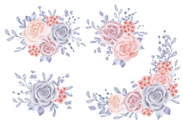 Romantic Winter Blue Rose Flower Wreath Isolated Clipart