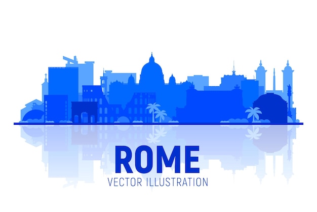 Rome Italy skyline silhouette with panorama in white background Vector Illustration Business travel and tourism concept with modern buildings Image for presentation banner web site