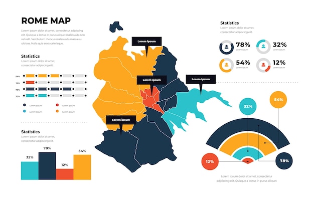 Rome map infographics in flat design