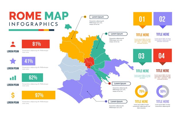 Rome map infographics in flat design