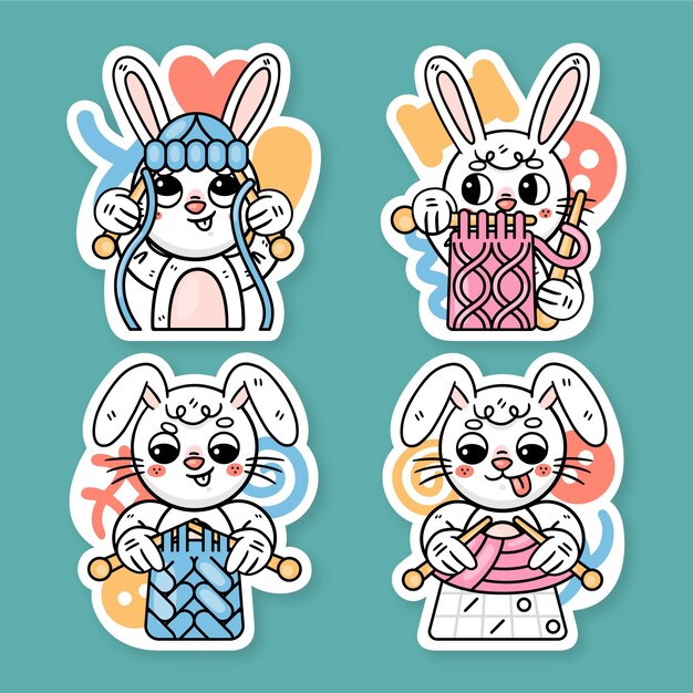 Ronnie the bunny knitting stickers collection