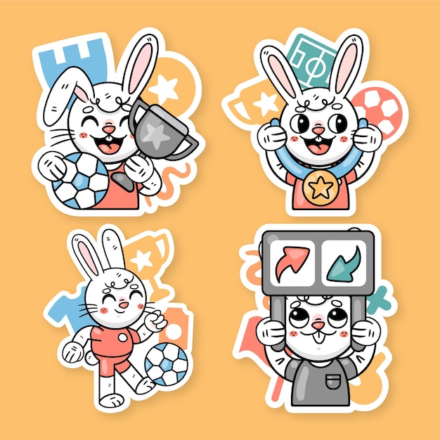 Free Vector ronnie the bunny soccer sticker set