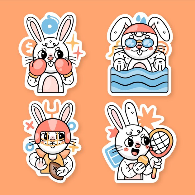 Ronnie the bunny sports stickers set