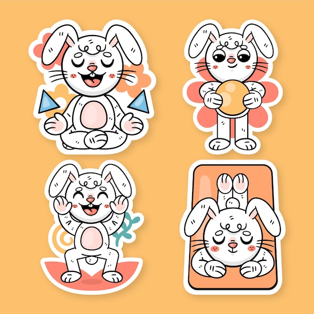 Free Vector ronnie the bunny yoga stickers collection