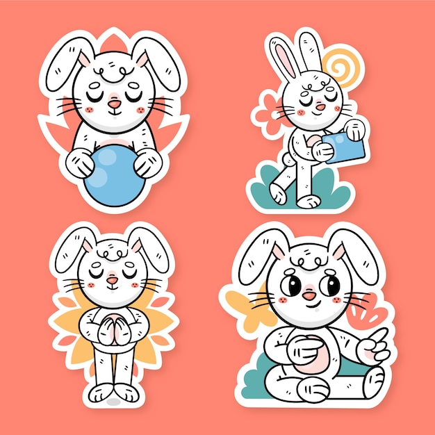 Free Vector ronnie the bunny yoga stickers collection