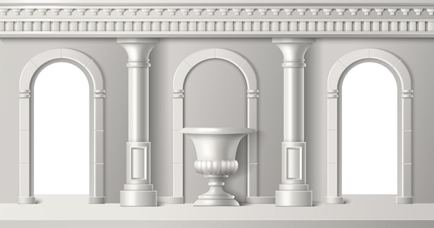 Free Vector room interior with white ancient roman column arch