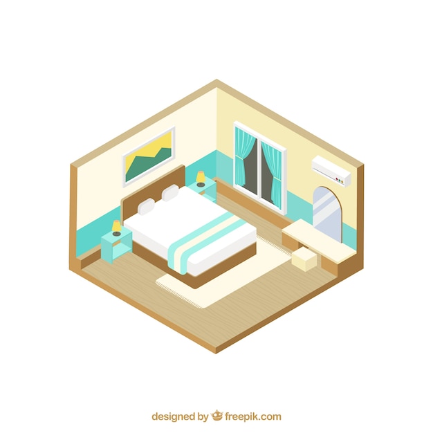 Room with furniture in isometric style