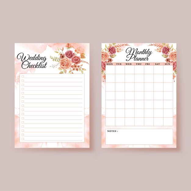 Rose Autumn Watercolor Wedding Planner Template