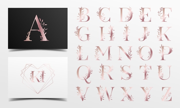 Rose gold alphabet with floral