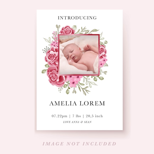 Rose pink birth baby girl announcement template