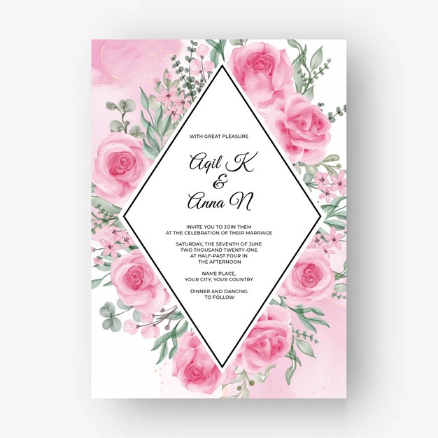 Rose pink flower frame background for wedding invitation