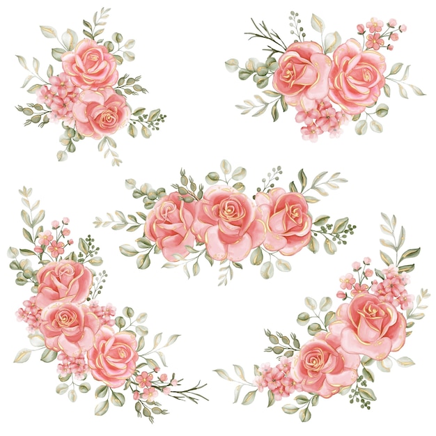 Free Vector rose pink gold floral arrangement for the background frame