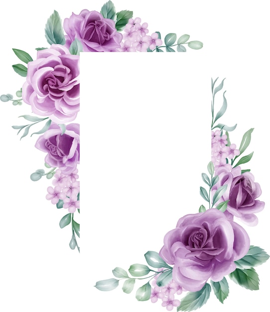 Rose Purple Watercolor flower frame lilac flower elements botanical background or wallpaper design prints and invitations and postcards