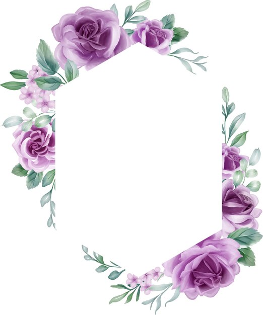 Rose Purple Watercolor flower frame lilac flower elements botanical background or wallpaper design prints and invitations and postcardsPrint