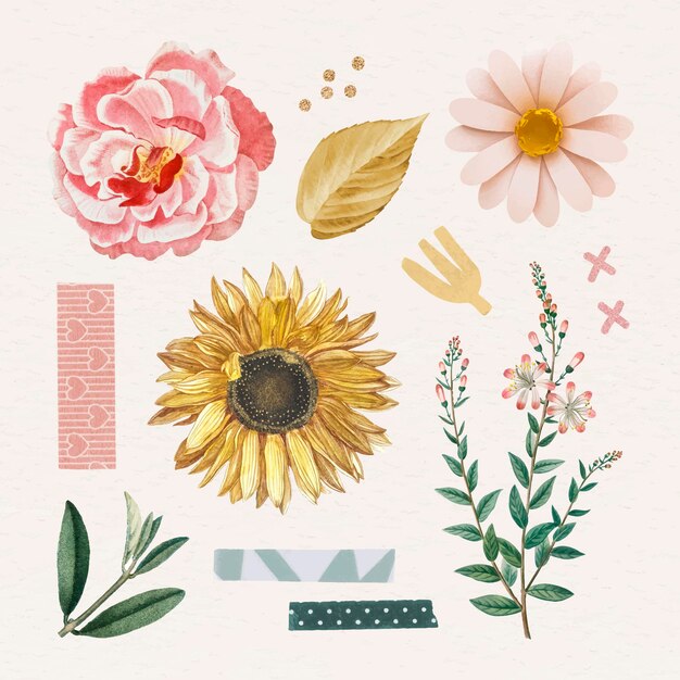 Rose and sunflower stickers pack