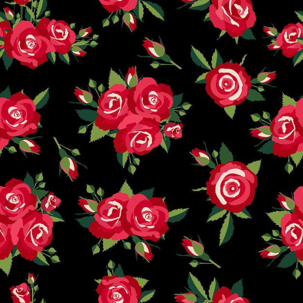 Free vector roses pattern on black background vector illustration