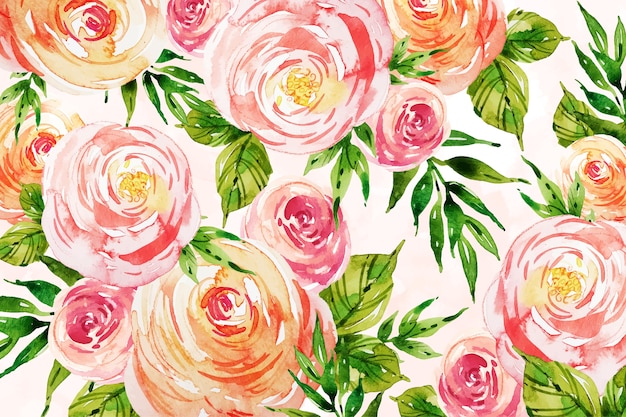 Roses with leaves watercolour background design