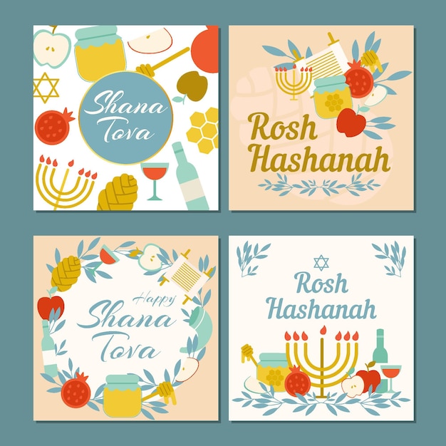 Free Vector rosh hashanah card pack