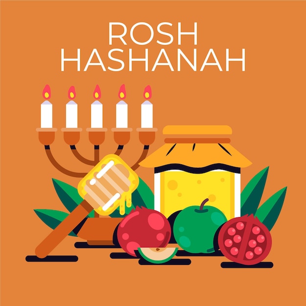 Free Vector rosh hashanah flat design with honey