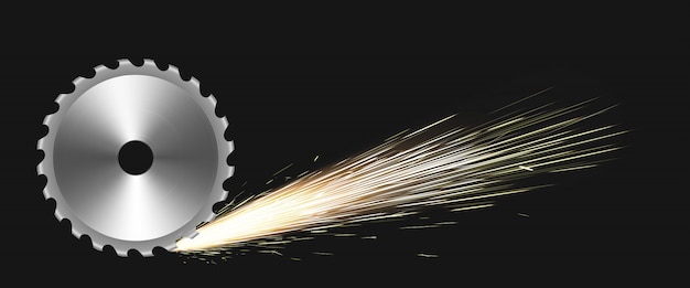 Free Vector rotating circular saw blade with fire sparks