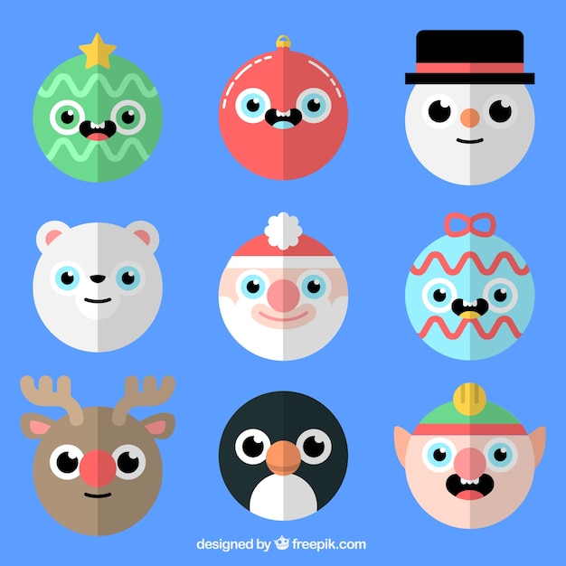 Round christmas characters in flat design