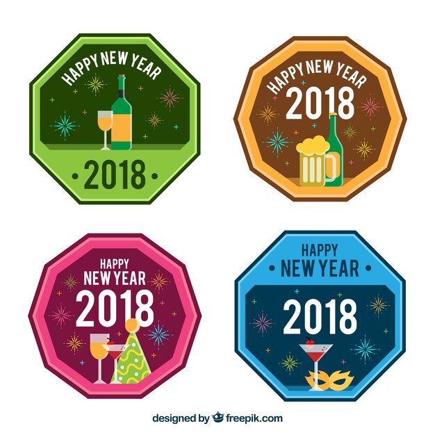 Round colourful badges for new year