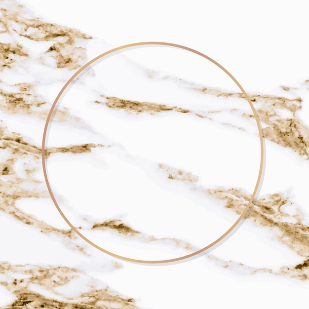 Round copper frame on white marble background