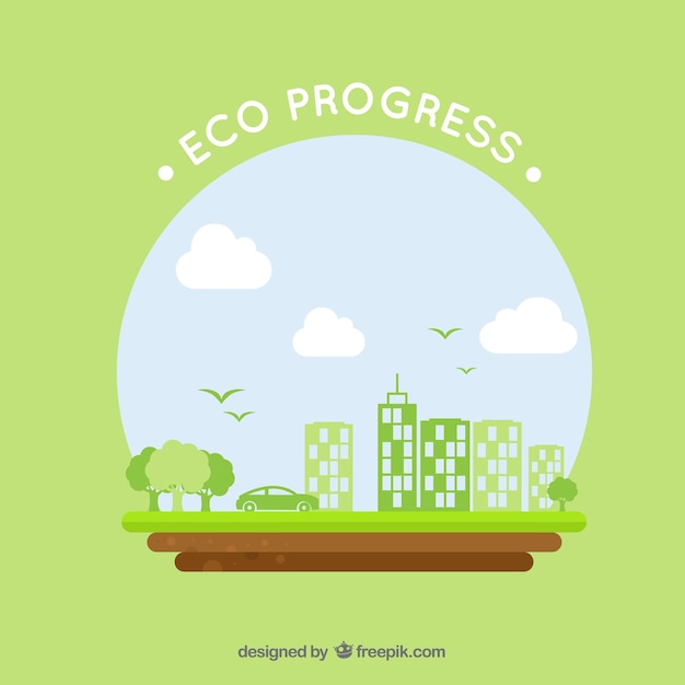 Free Vector round eco logo with green buildings and car