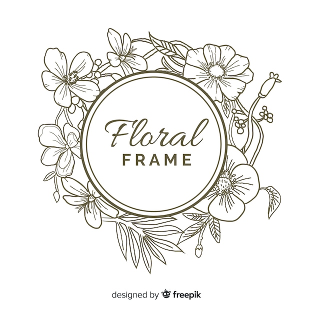 Round floral frame banner realistic hand drawn