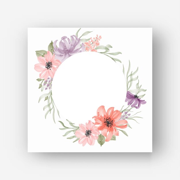 Round flower frame with watercolor flowers