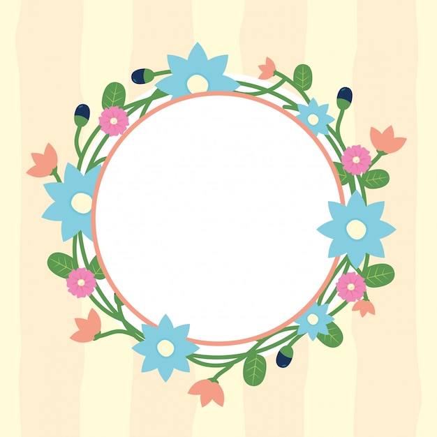 Round frame flowers floral with blank circle to insert text blue flowers illustration 