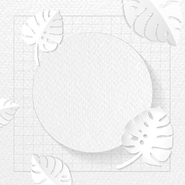 Round frame on gray monstera patterned background