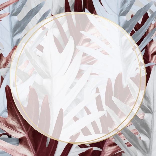 Free Vector round  frame on metallic leaves background